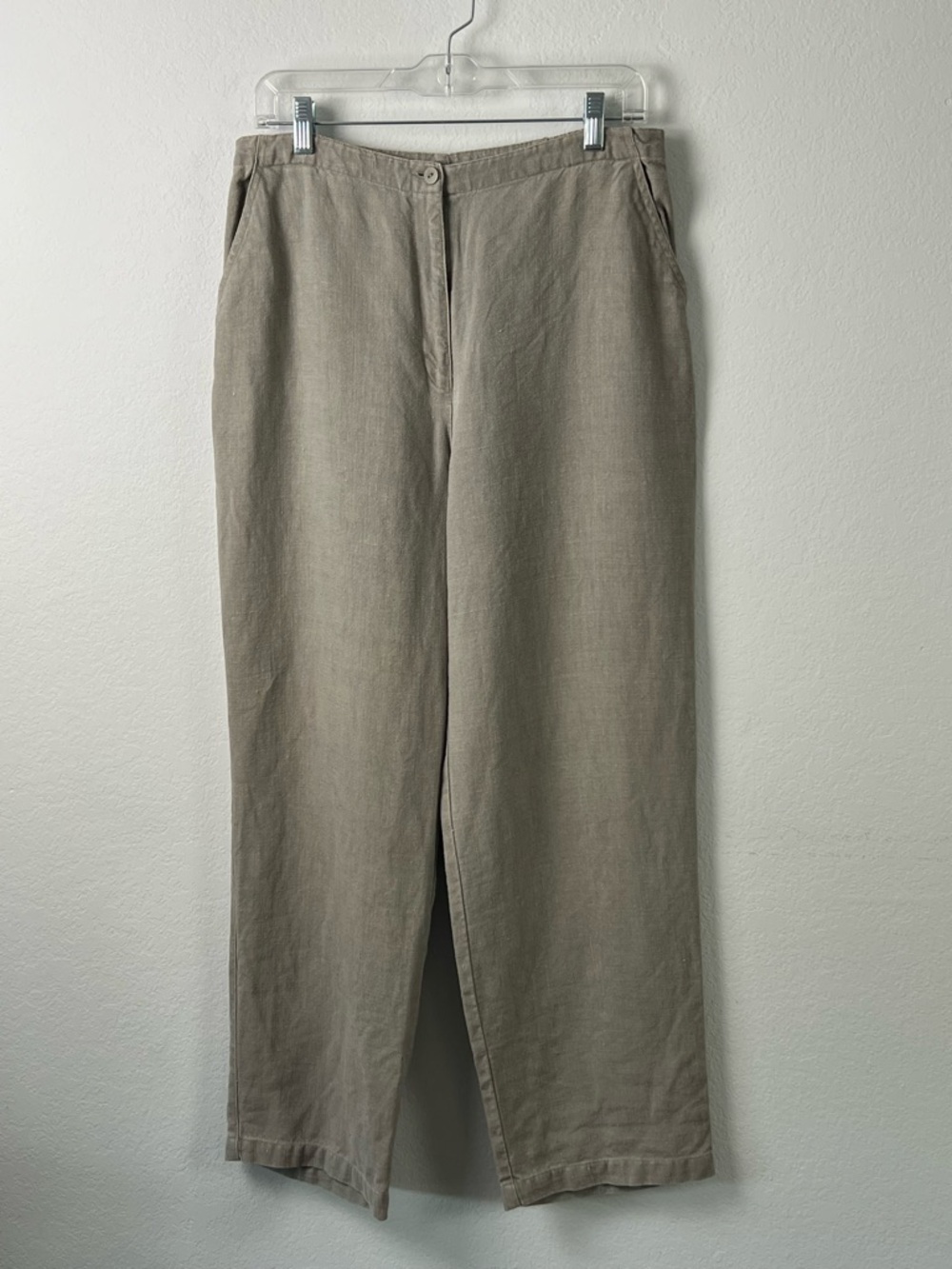 Eileen Fisher Tan Linen Straight Leg Trouser Pants